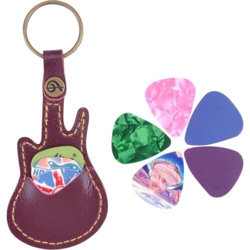 New Key Ring Leather Paddles Package Case Holder For Guita Picks With 5 Random Paddles Guitar Sweep-dial Parts Guitar Accessory