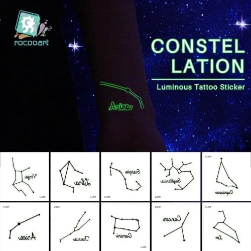 New Pretty Luminous Tattoo Stickers Body Art Glow in the Dark Temporary Flash Tattoos Party Twelve Constellations Tattoo Sticker