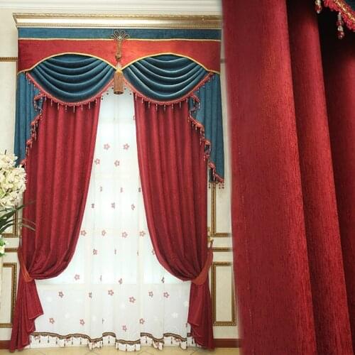 European Style Solid Curtains for Living Dining Room Bedroom luxury thick red chenille curtain high-end window shading cloth
