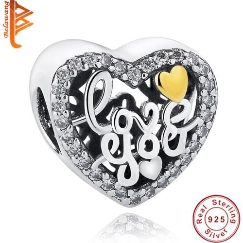 Wholesale 100% 925 Sterling Silver Heart I Love You Bead With CZ Charms Fit Original Bracelet For Women Jewelry DIY Lover Gift