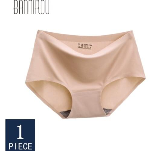 BANNIROU 1 Pcs Seamless Panties Woman Underwear Female Briefs Thin 2021 Summer New Sale Ice Silk Soft Solid Underwear For Woman