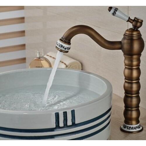 Vidric Tall Faucet Retro Style Bathroom Sink Basin Faucets hot and cold water taps Antique Brass Single Ceramics Handle mixer ta