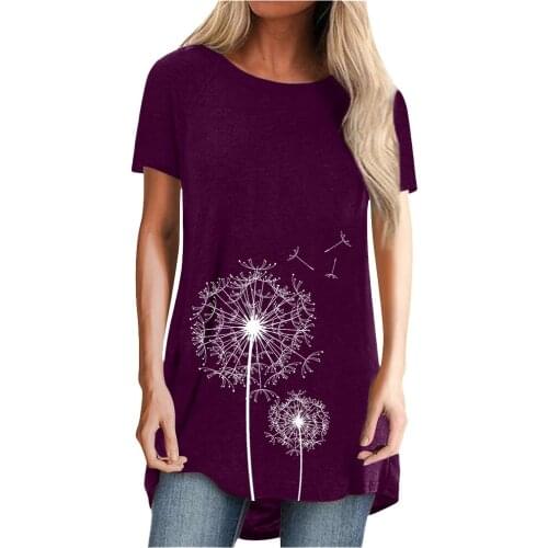 Plus Size Graphic T-shirt Women 2021 Dandelion Print Womens Tee Shirts Ruffles Short Sleeve Casual Summer Shirt Daily Top Tee