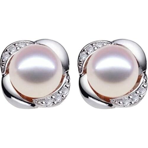 Genuine S925 Sterling silver Stud Earrings Top Natural freshwater pearl jewelry Wedding party Womans earrings