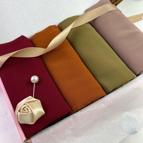 Women Gifts Plain Hijab Heavy Chiffon Scarf Box Wrap Solid Color Shawls Headband Muslim Hijab Headscarf