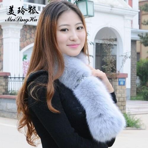 Winter Fox Fur Scarf Shawl Warm Collar Long Fur Scarf Women Solid Fur Wraps Cosplay Muffler Female Stole Accessories Scarves