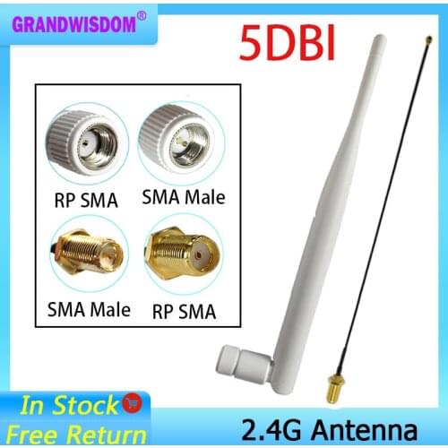 2.4Ghz antenna Wifi 5dbi SMA Male connector white 2.4 ghz antena Omni-Directional Router Antenna +21cm RP-SMA Male Pigtail Cable
