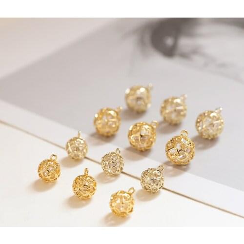 2pcs Elegant Hollow pattern small round ball Earrings For Women Girls copper plated diy jewelry necklace accessories materials