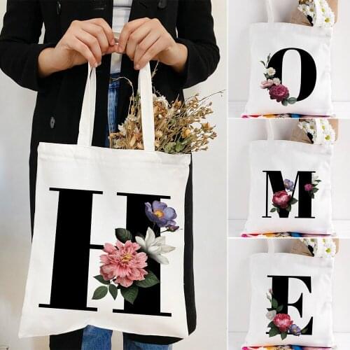 2021 Womens Shopper Bag Alphabet Flower Canvas Shoulder Bags Outgoing Shopping Travel Eco Storage Tote Bag Handbag Family Gift
