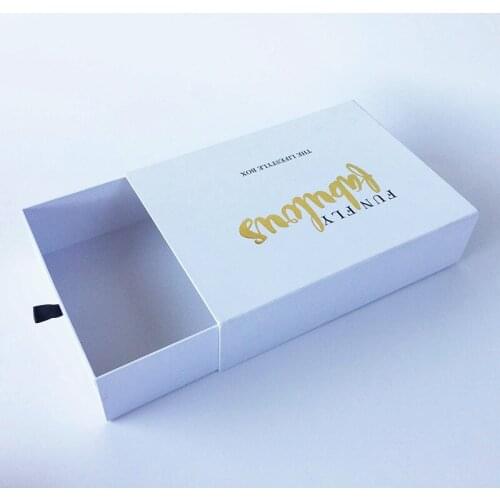 Manufacture Handmade Custom white drawer Paper box hot stamping gold logo packaging rigid gift Cosmetic jewelry boxes lin5038