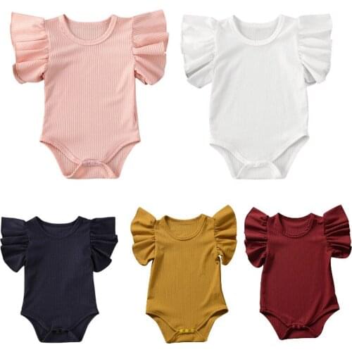 Newborn Infant Baby Girl Boy Clothes Kimono Style Short Sleeve Solid Bodysuits Boys Girls Knit Cotton Baby Outfits 2021 Summer
