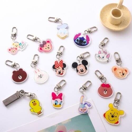 New Animal Mickey Mouse Minnie Stitch Keychain Cartoon Acrylic Key Chain Cute Keyring Jewelry Gift for Fans Kids Friends