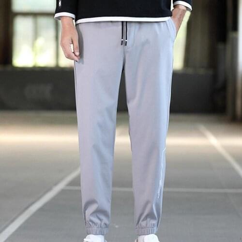 Men Pants Solid Color Elastic Waist Stylish Ankle Banded Loose Straight Drawstring Fashion Casual Sweatpants Fitness Trousers