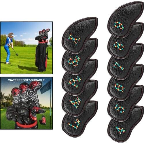 11PCS Waterproof Portable PU Leather Golf Club Iron Head Covers Protector Golfs Equipment Headcover Set Men Women Fit All Iron