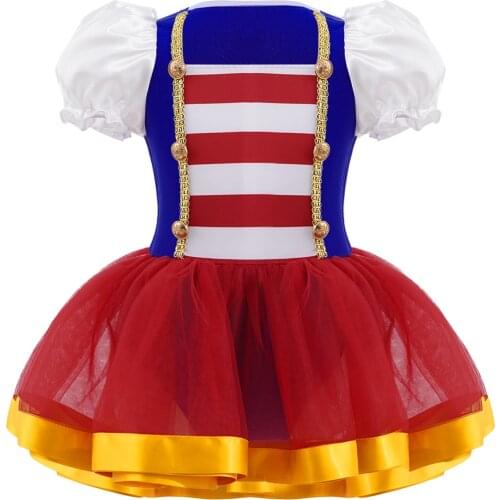Kids Girls Casual Birthday Dresses Roleplay Circus Cosplay Performance Costume Short Puff Sleeves Mesh Tutu Dress Jumpsuit