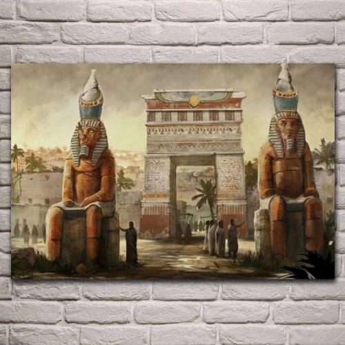 Ancient egypt city building fantasy statues people arch living room home wall modern art decor wood frame fabric poster EA155