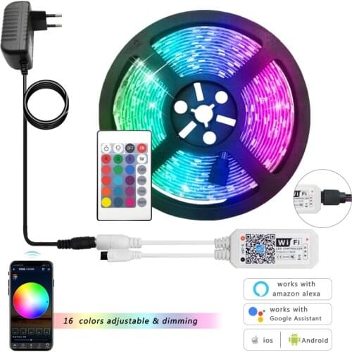 LED Lights For Room 5050 2835 IP65 RGB Strip Flexible Ribbon DC 12V RGB Diode Tape 5M WIFI Controller Rainbow Color Decoration