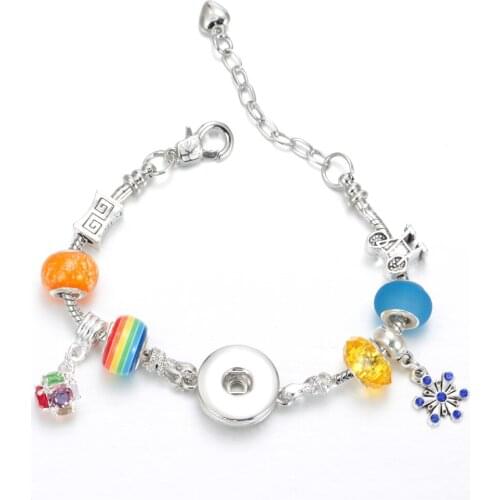 Colorful Flower Charm Beads Bracelets 18mm snap bracelets & Bangle 18mm Snap Button Jewelry For DIY Snap Jewelry SZ0378h