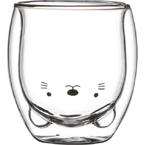 Creative 280ML Cute Cartoon Bear Cat Double Layer Heat Resistant Transparent Glass Mug Coffee Tea Milk Water Cup Christmas Gift