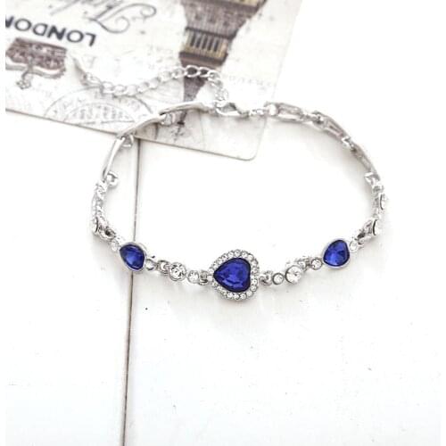 Hot sale 1 pc fashion Heart New Fashion Women Ocean Blue Crystal Rhinestone jewelry New Bangle Bracelet For Women Gift
