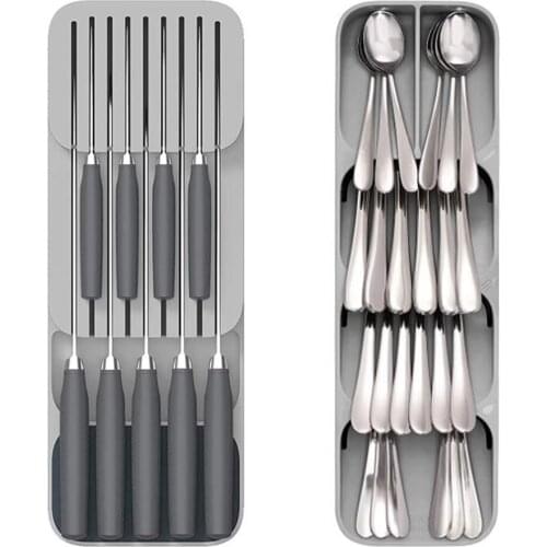 Hot Cutlery Storage Box Plastic Knife Block Holder Drawer Knives Fork Spoons Storage Rack Knife Stand Cabinet Tray Kitchen