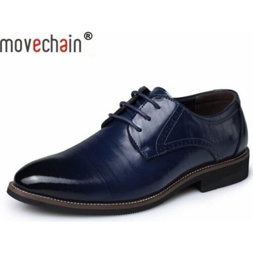Movechain Mens Leather Lace-Up Dress Brogue Shoes Mens Business Office Oxford Man Casual Wedding Driving Flats Plus Sizes 38-48