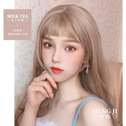 Heng Ji Wig Female Long Hair Eyebrow Bangs Ji Fa Princess Cut Natural Lolita Net Red Fake Hair Pudding Milk Tea Lolita wig