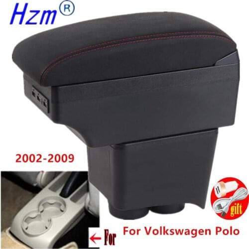 For VW Polo Mk4 Armrest box For VW Polo Mk4 Polo Vivo 2002-2009 Dual Layer Central Store Content box with USB LED