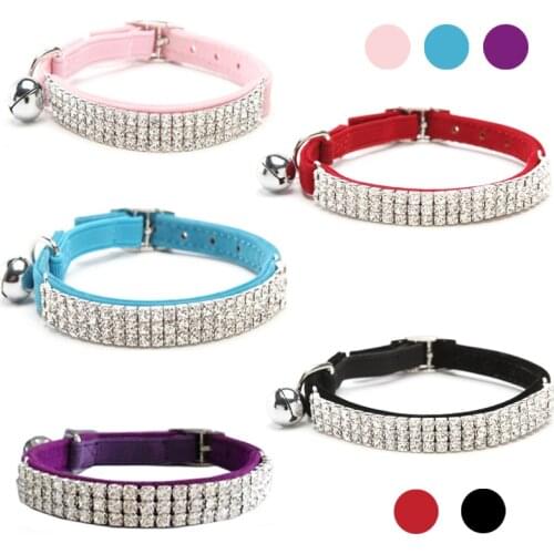 Idepet Adjustable Dog Collars Personalized Pet Rope Collars for Cat Necklace Collar for Puppy Leather Rhinestone Custom Pet Dog