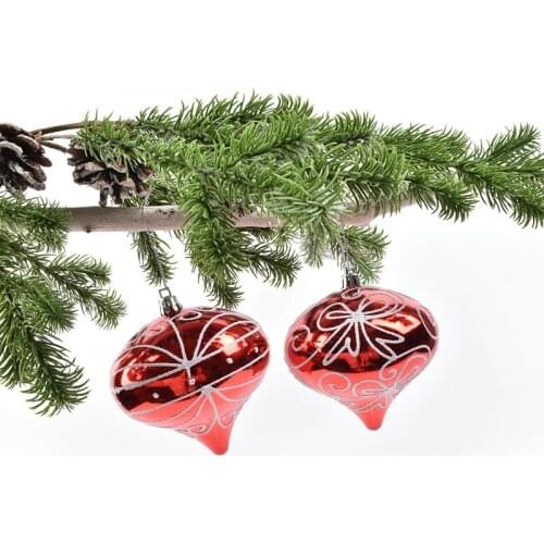Christmas decorations scene layout 10CM red gold painted double-pointed onion shape ornaments mall pendant 4 packs