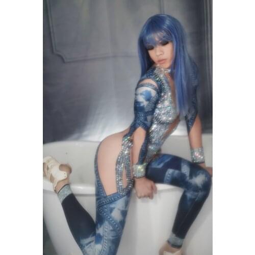 Cowgirl stage dance costume Nightclub bar female singer DJ guest cowboy full diamond jumpsuit