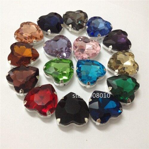 TopStone Heart Glass Crystal Sew On Rhinestone 10 12 14 16 18 27 mm with Claw for Dress Jewelry Making
