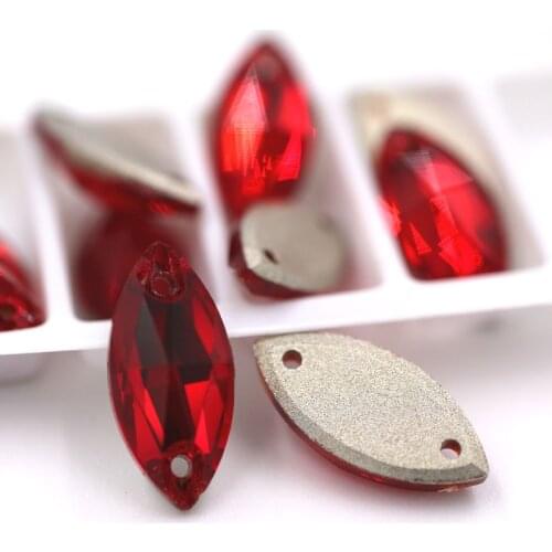Wedding decoration 7x15mm glass sew on rhinestones Leaf shape Red crystal flatback rhinestones diy dress/clothing accessories