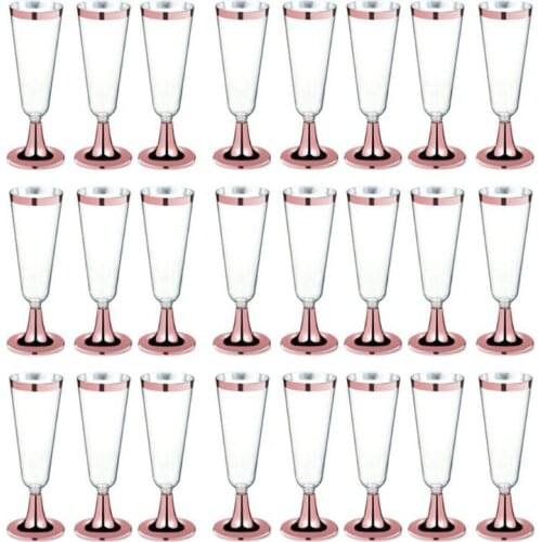 High Quality 150 ml Plastic Rose Gold Rimmed Clear Hard Disposable Party Wedding Cups Premium Fancy Champagne Glasses flutes
