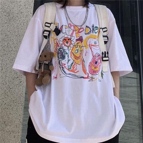 Japanese Kawaii Anime Tees Cartoon Casual Female Ulzzang Short Sleeve Vintage Harajuku Plus Size Hip-hop T-shirt Y2k Aesthetic