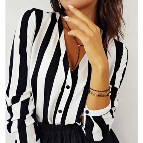 2020 New Blouse Women Casual Striped Top Shirts Blouses Female Loose Blusas Autumn Fall Casual Ladies Office Blouses Top Sexy