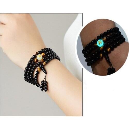 Zodiac Bracelet Black Buddha Beads Bangles & Bracelets Handmade Jewelry Ethnic Glowing the Dark Bracelet for Women or Men 2018