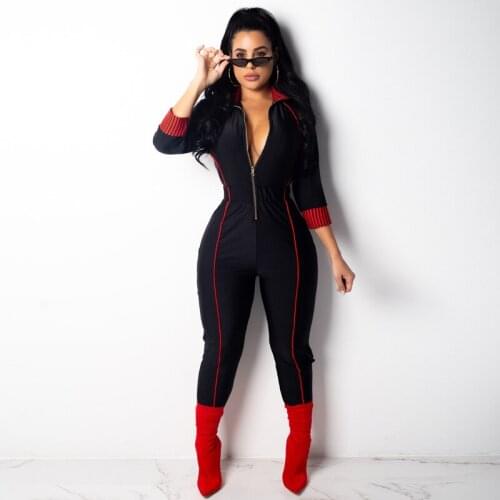 Long Sleeve Jumpsuit Outfit Front Zip Women Pants Turtleneck Rompers Clothing jumpersuit One Piece Overalls Tracksuit Female