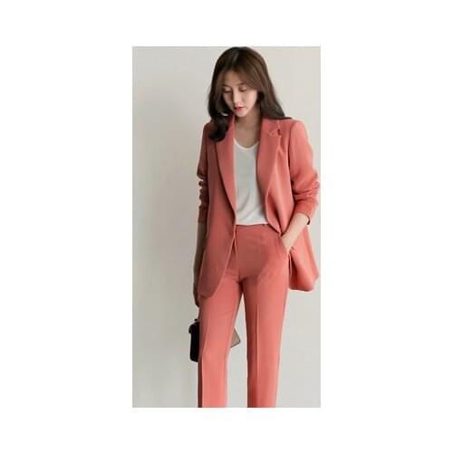 Obrix Female Casual Style Set V-Neck Single Button Jacket Office Lady Mid Waist Shortened Pants Everyday Set For Women