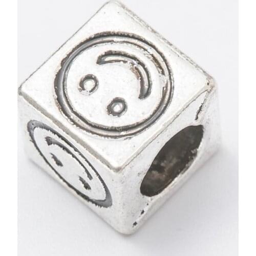 10Pcs/Lot face Antique Silver Color DIY Zinc alloy Big Hole Spacer Bead Charm Fits Jewelry making Bracelet js1081