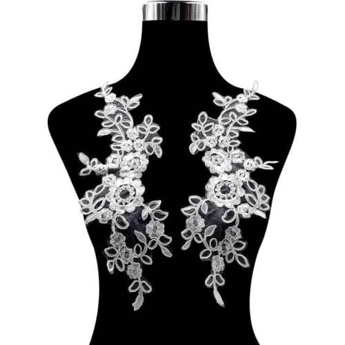 2PCS Delicate White Organza 3D Flowers Lace Applique Patches Embroidered Wedding Guipure Dress Lace Decor Sewing Material