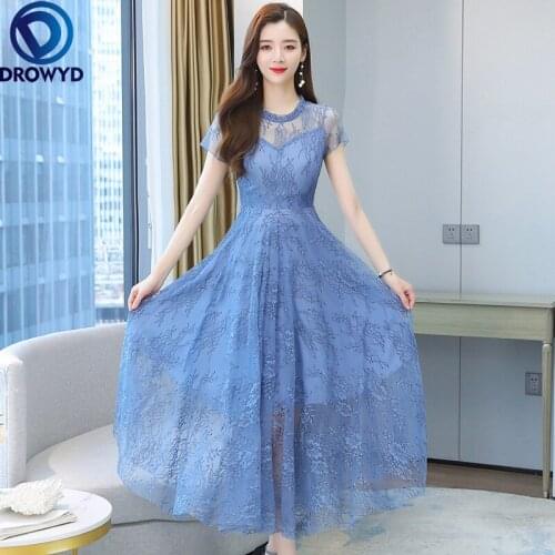 2021 New Summer Beach Maxi Dress for Women Fashion Casual O-Neck Short Sleeve Female Elegant Print Chiffon Party Dress Vestidos