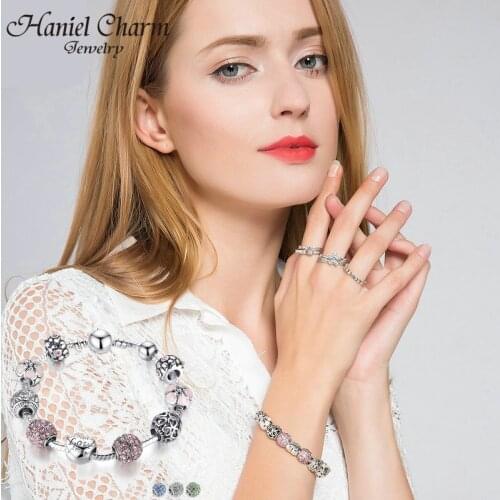 2021Luxury Silver Plated Heart Love Charm Crystal Beads bracelet for Women Fashion DIY Jewelry Fit Original Brand Bracelets Gift