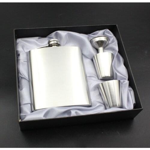 30set 7 Ounce Stainless Steel Hip Flask With 2 Shot Glass Cup And Funnel In Black Portable Gift Box Set ZA4622