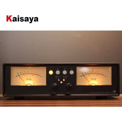 4-IN-1-OUT Switcher Sound Level Indicator VU2 MIC+LINE Dual VU Meter DB Panel Audio Splitter Box T0313