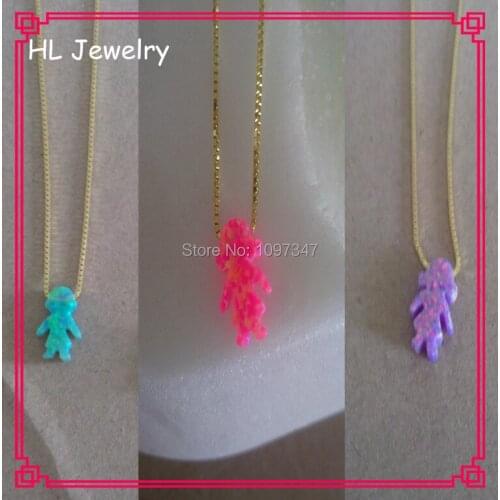 50PCS/Lot Mix Color Shape Synthetic Opal Pendant Girl And Opal Boy Sign Box Chain Necklace