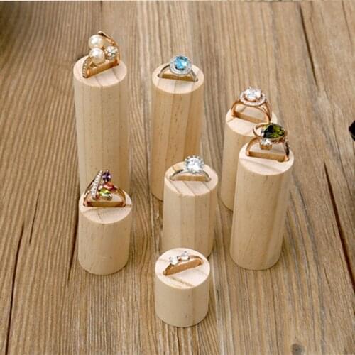 7 Pieces Blank Wooden Cylindrical Ring Display Stand Unpainted Jewelry Holder Showcase