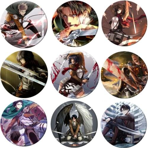 Attack on Titan Anime Badge Levi Eren Ackerman Erwin Smith Armin Arlelt Zoe Hange Hans Sasha Blouse Art Badge Brooch Pins