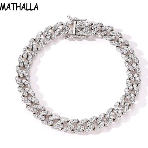 MATHALLA 9mm Cuban Chain Bracelet Ice Out Micro-inlaid Cubic Zircon Fashion Brass Claw Bracelet Bracelet Ladies Jewelry Gift