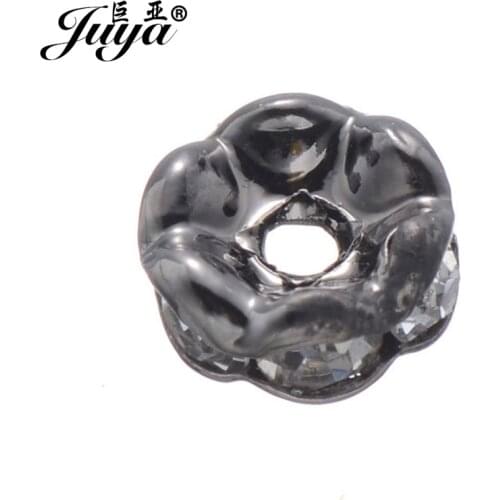 JUYA Beads for Jewelry Making Bracelets Accessories 100pcs/lot 6mm Silver Plated Rhinestone Crystal Spacer Beads jewellery Craft